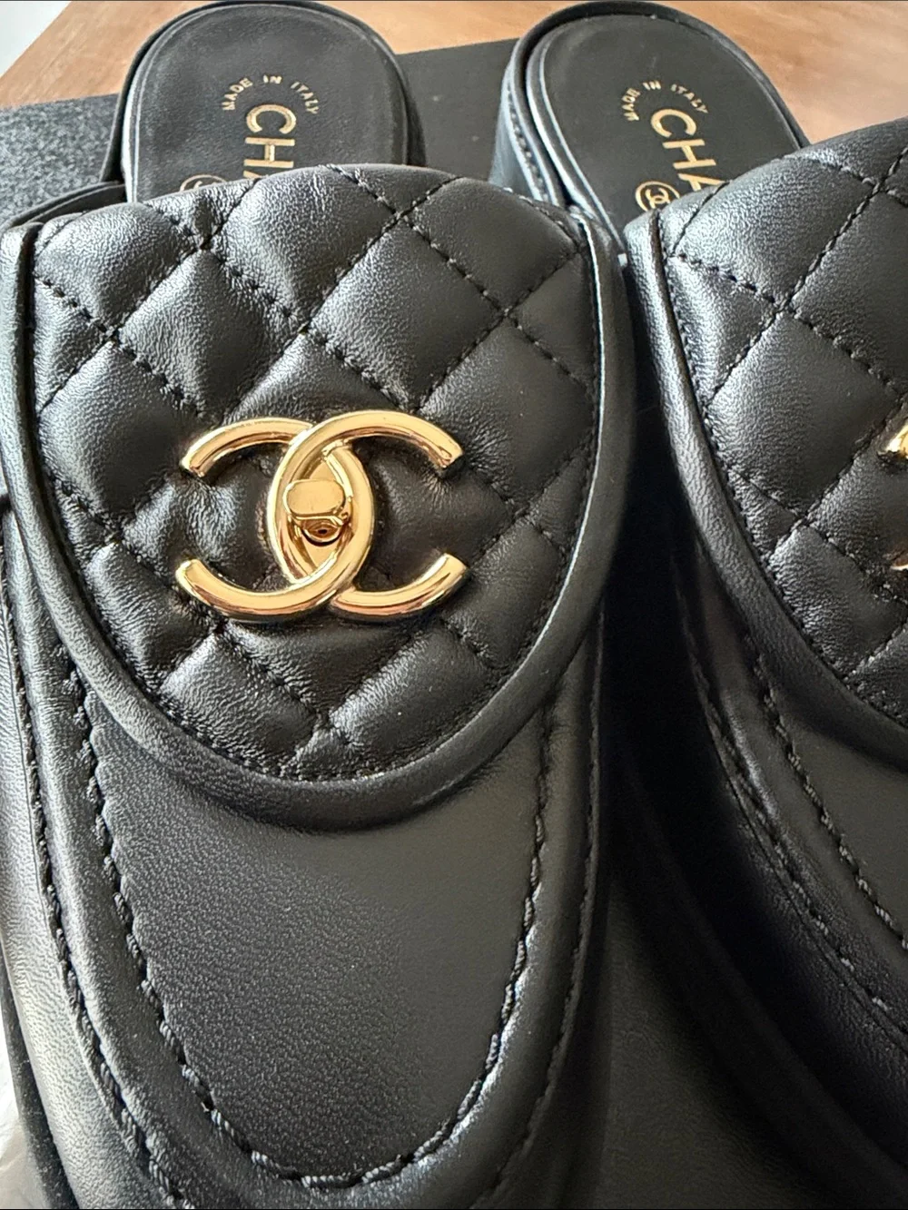 Chanel Black Lambskin  Mules - Size 37